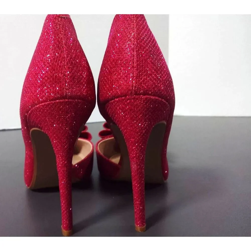 EUC Betsey Johnson Prince D'Orsay Pumps Pink All Over Glitter Bow Heels Size 7 - Picture 4 of 6